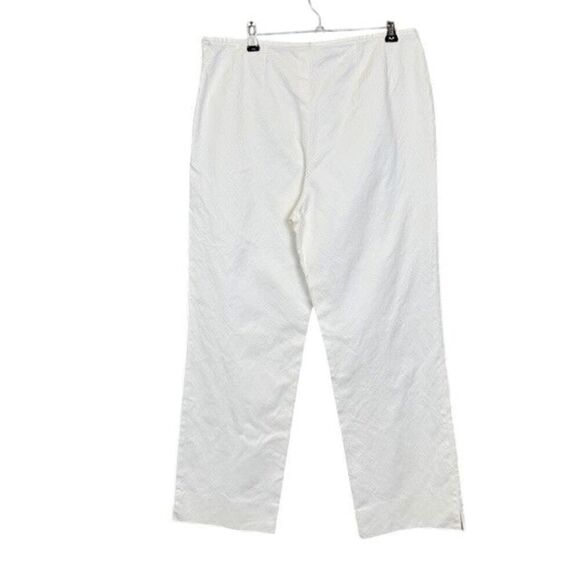 Escada Textured Ivory White Cropped Pants Flat Front Side Zip Split Hem Size 10 - Picture 3 of 13
